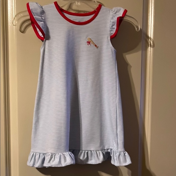Striped Blue and Red Toddler Casual Dress, With Baseball Embroidery Size 3 - Picture 1 of 6